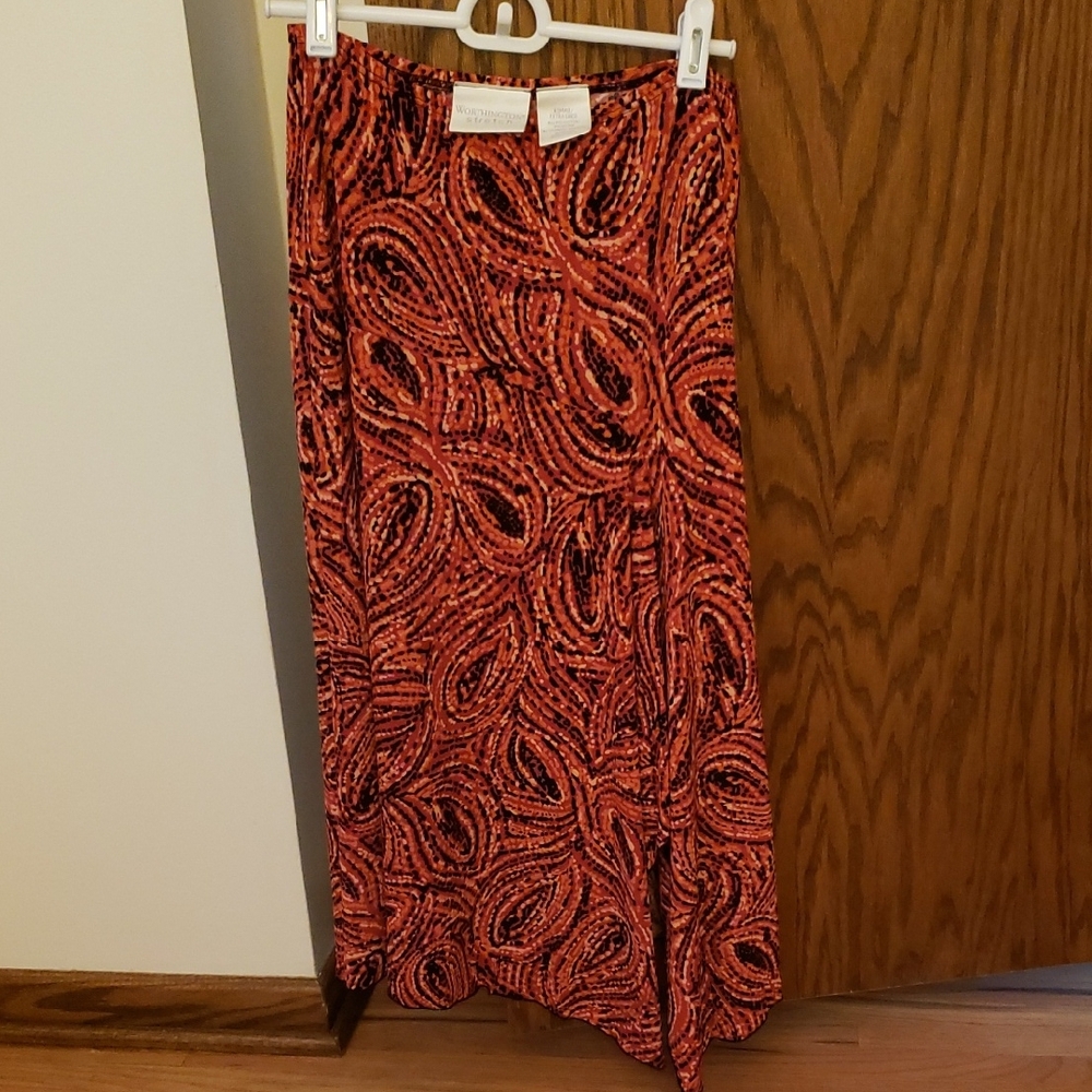 Worthington Black and Orange Maxi A-line Skirt